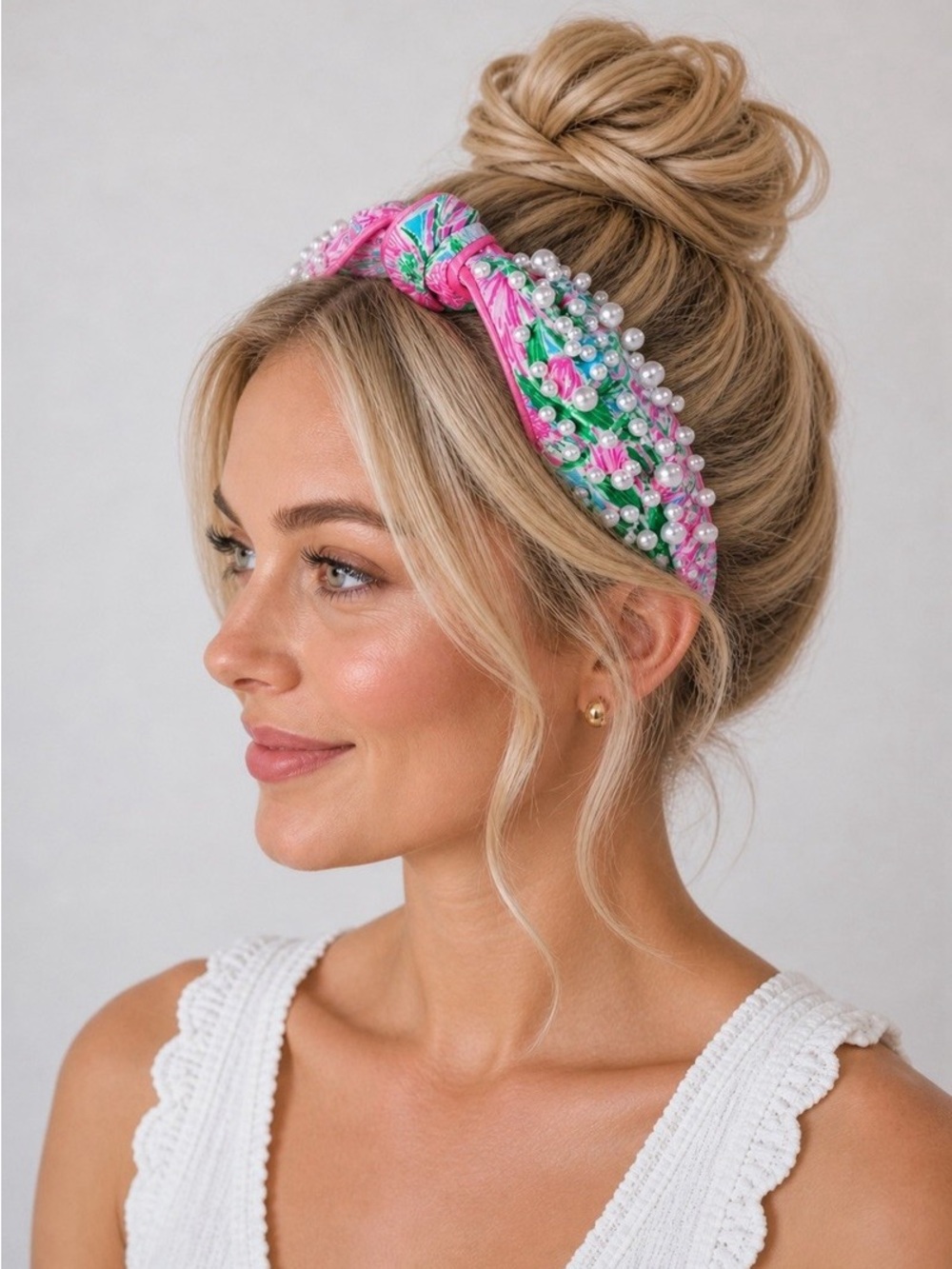 Lilly Pulitzer Knotted Pearl Headband, Wide Satin Headband